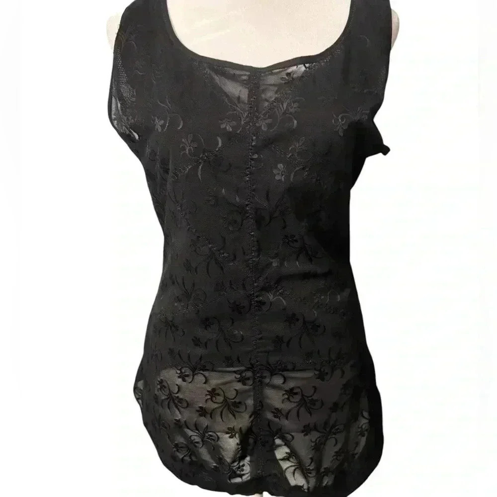 Women’s black stretchy lace bodysuit with hook & eye & zipper closure at back